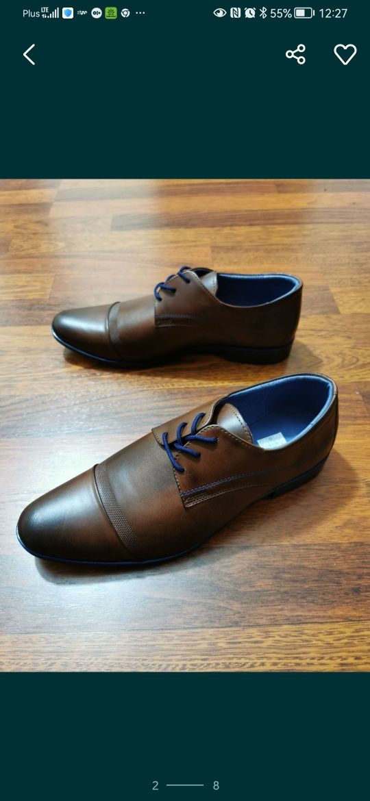 Eleganckie Skórzane Wizytowe Półbuty Męskie Brązowe