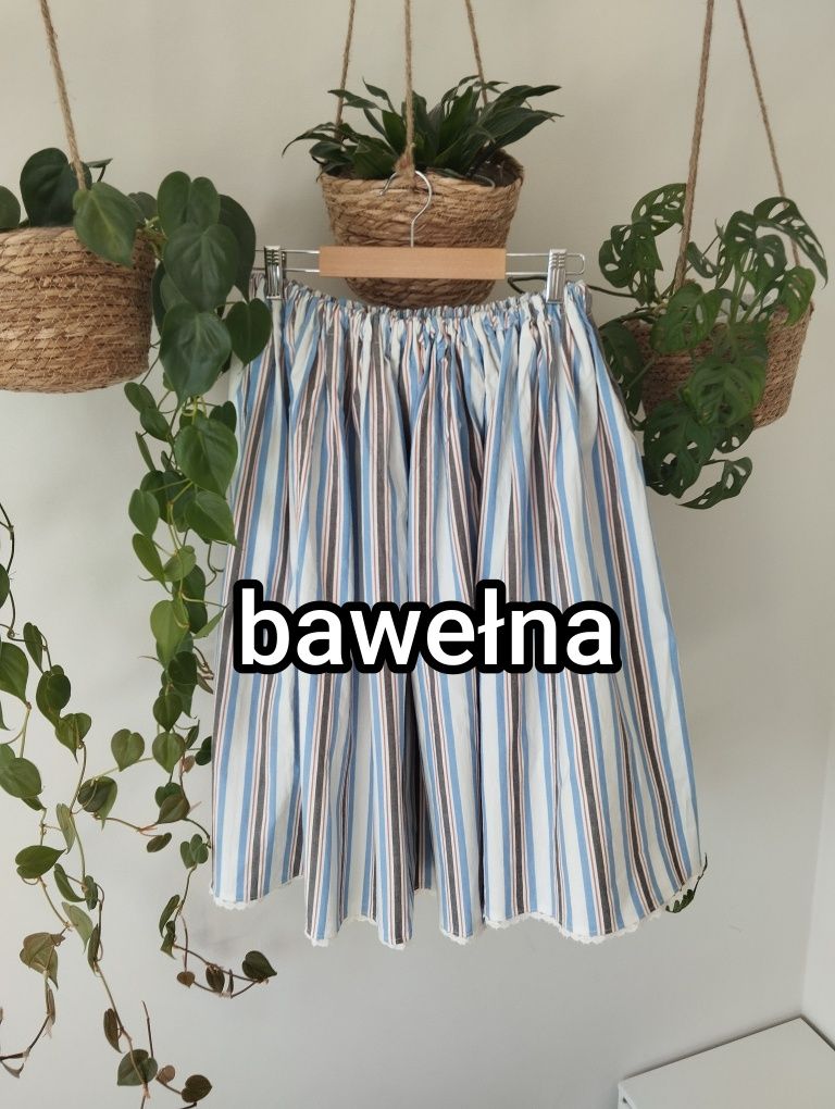 Spódnica midi, szeroka, z koła ,wiosenna, letnia, w paski  r.40/42 szy