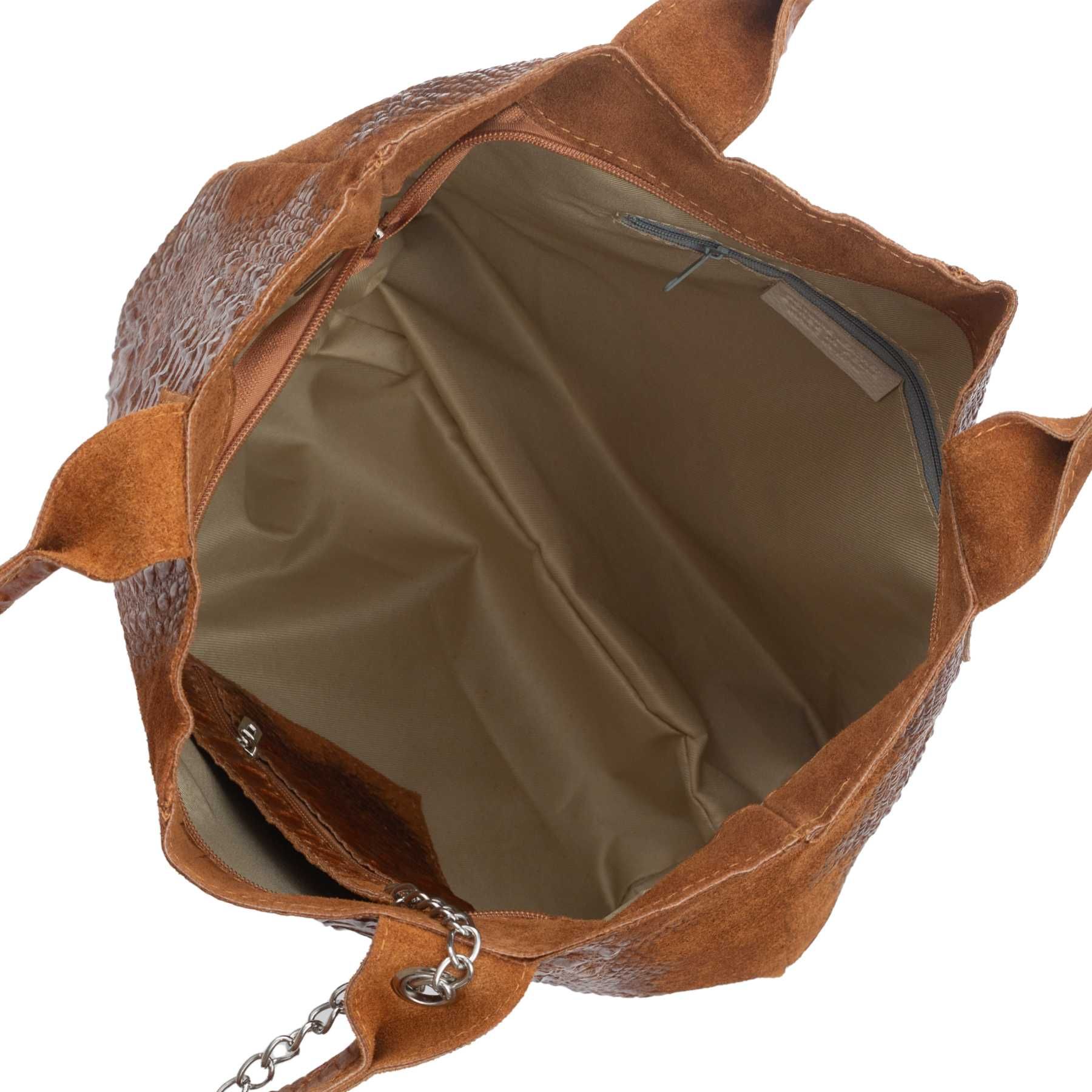 VERA PELLE torebka zamszowa shopper kroko na ramię V141 j.niebieska
