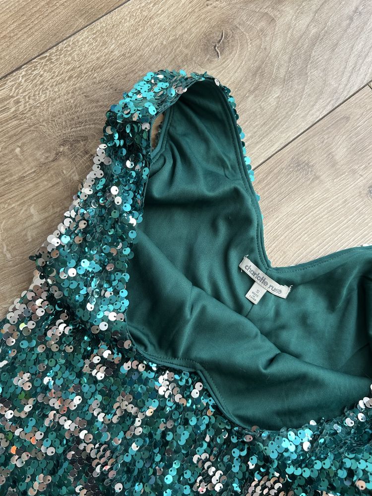 Sukienka mini cekinowa cekiny Charlotte Russe S zielona