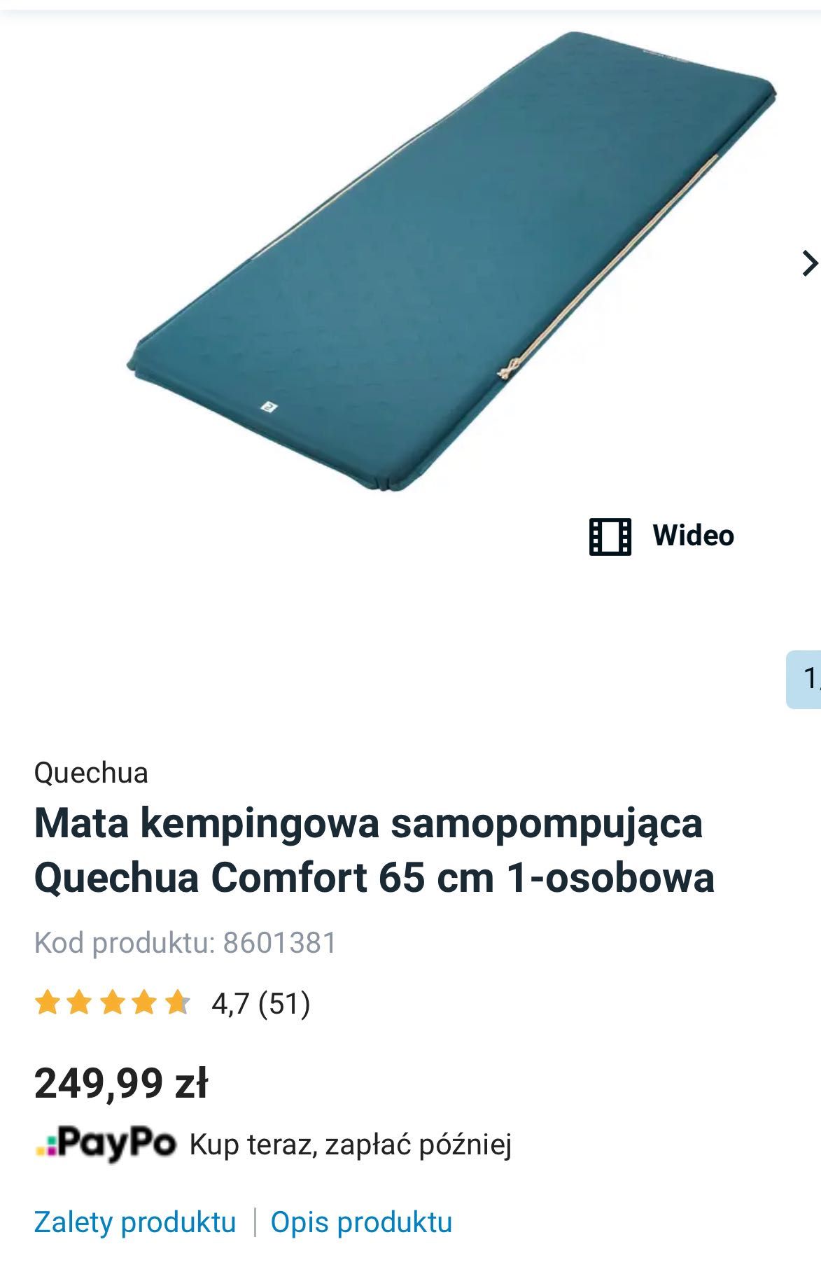 Decathlon Mata kempingowa samopompujaca
Quechua Comfort 65 cm