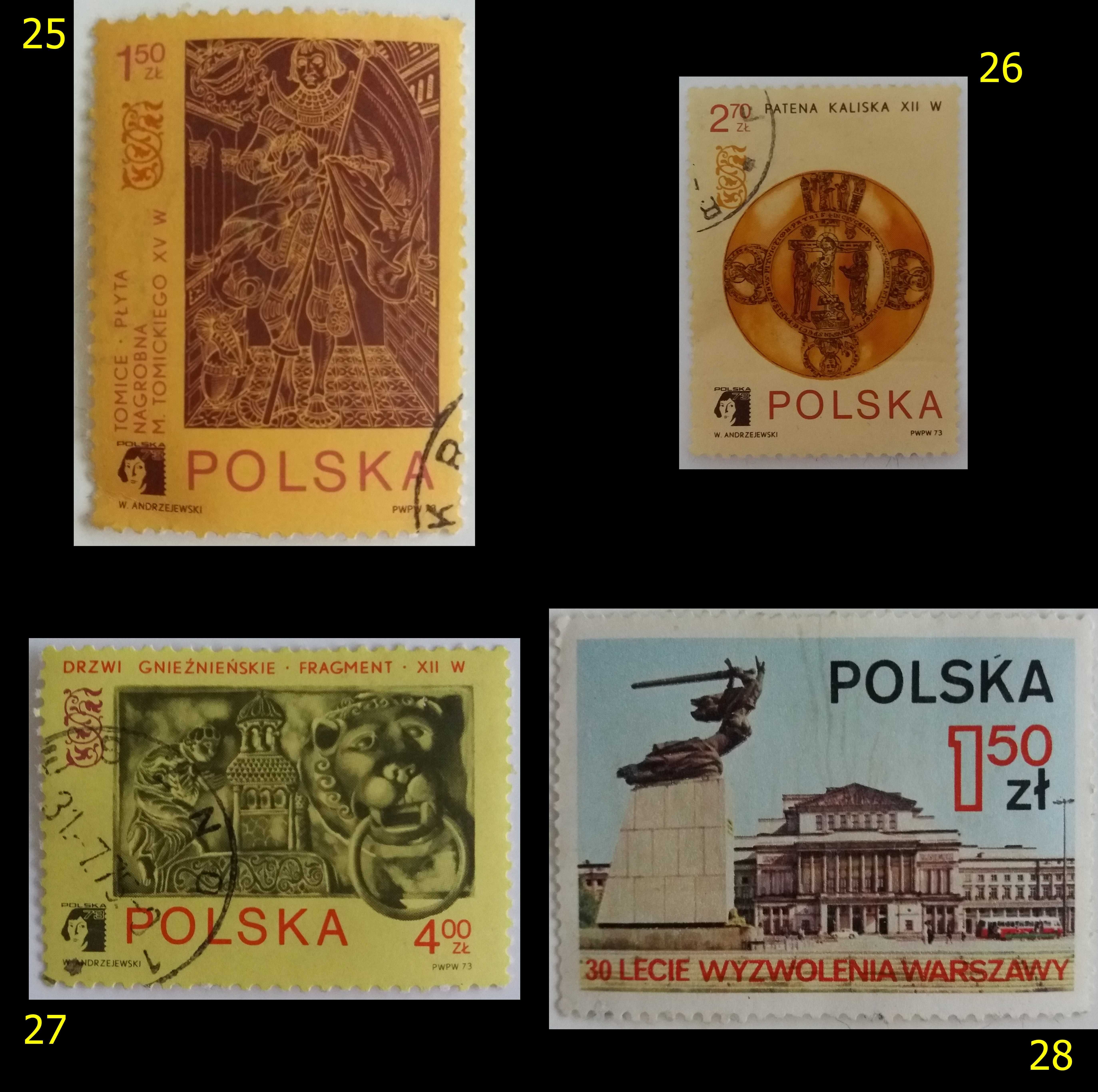 Znaczki pocztowe, Polska 1971-75, 23 sztuki