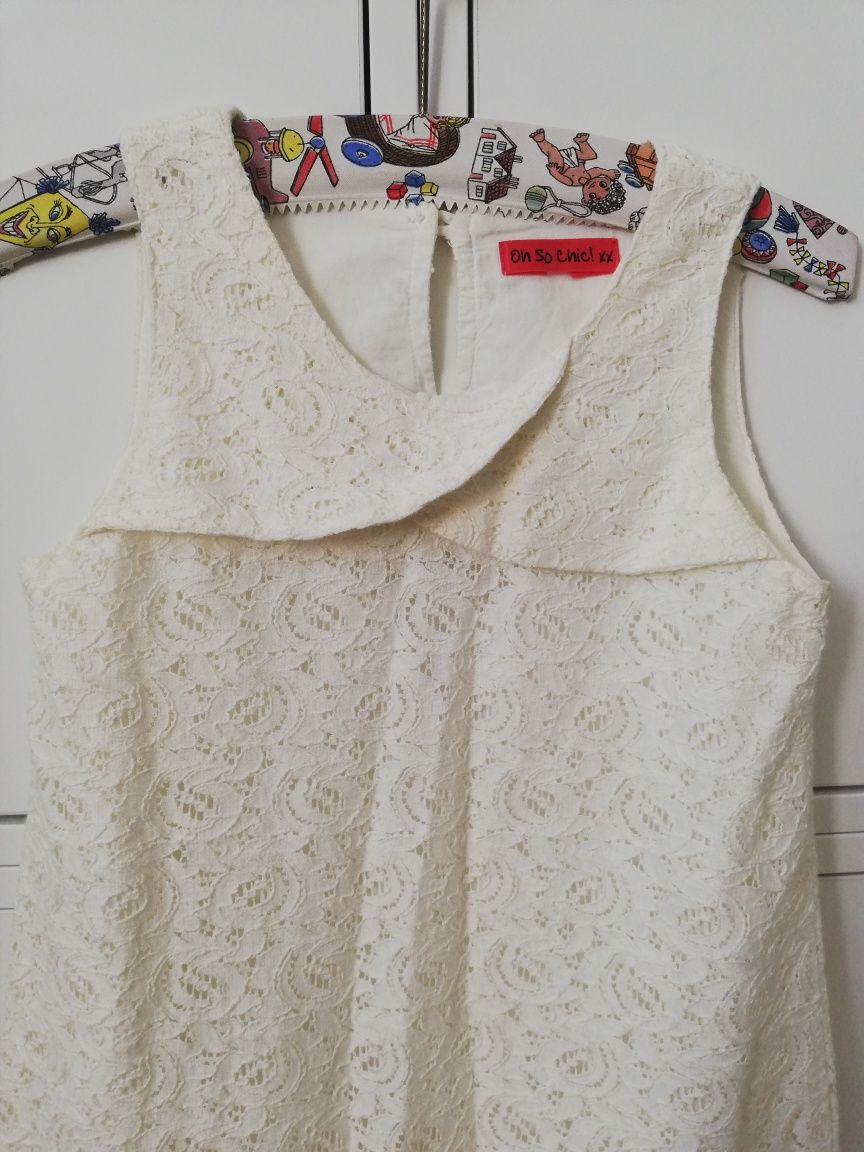Koronkowa sukienka biała kremowa dla dziewczynki 122 cm