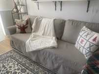 VRETSTORP Sofa 3-osobowa, rozkładana, szara