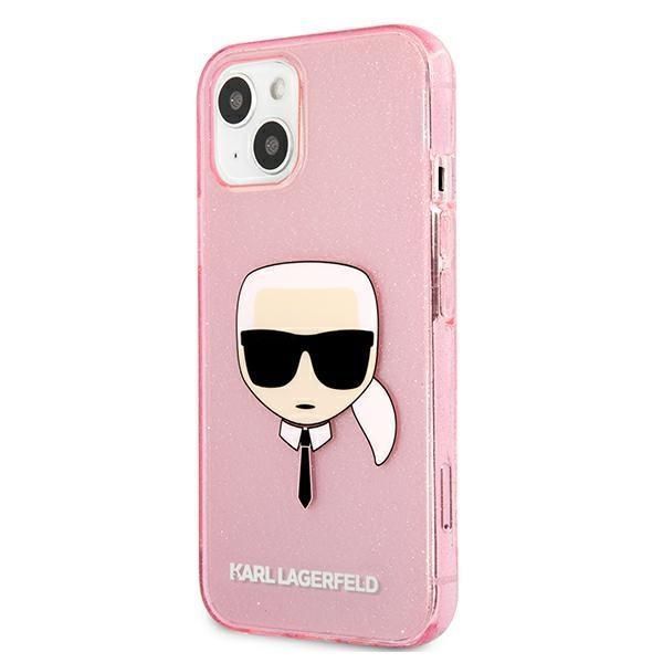 Etui Karl Lagerfeld Karl's Head iPhone 13 Mini Różowe Brokatowe