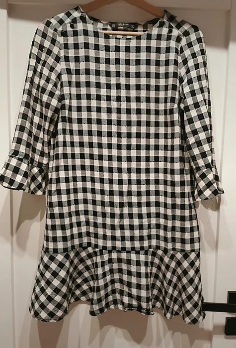Elegancka tunika w kratkę pepitke Zara basic do biura praca 38 m