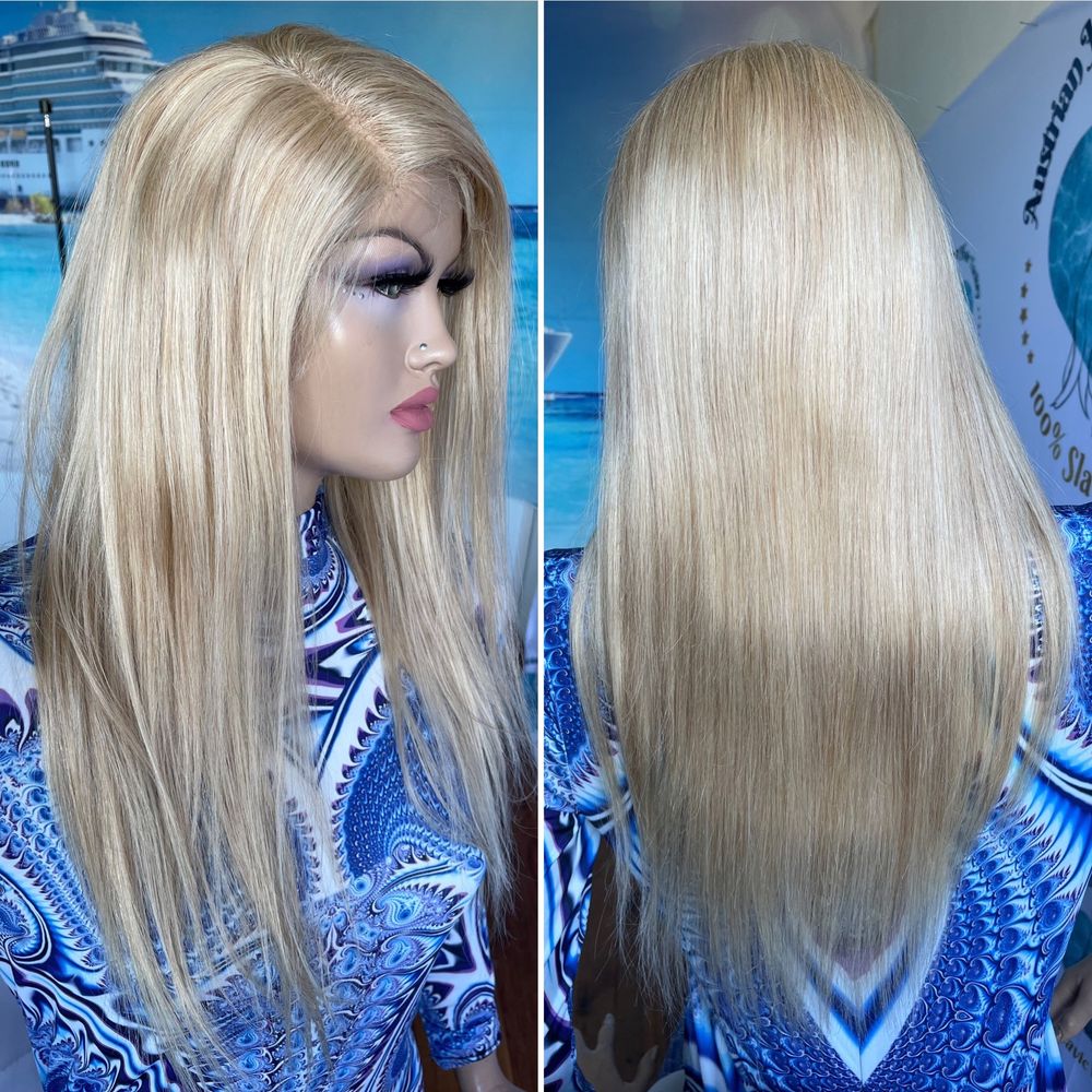 Натуральный парик имитация кожи славянский волос блонд песок 55 см