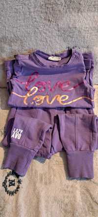 Komplet dziewczęcy Coccodrillo dres napis "love" fiolet 98 st. idealny