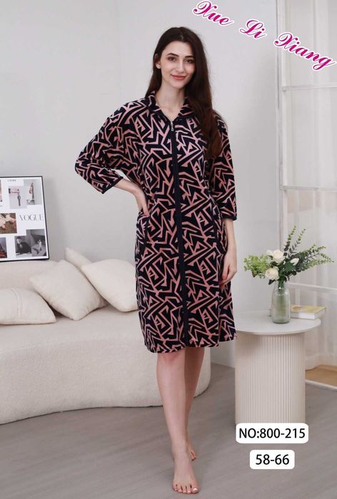 Женский велюровый халат на змейке батал / халат батальный 58р-66р