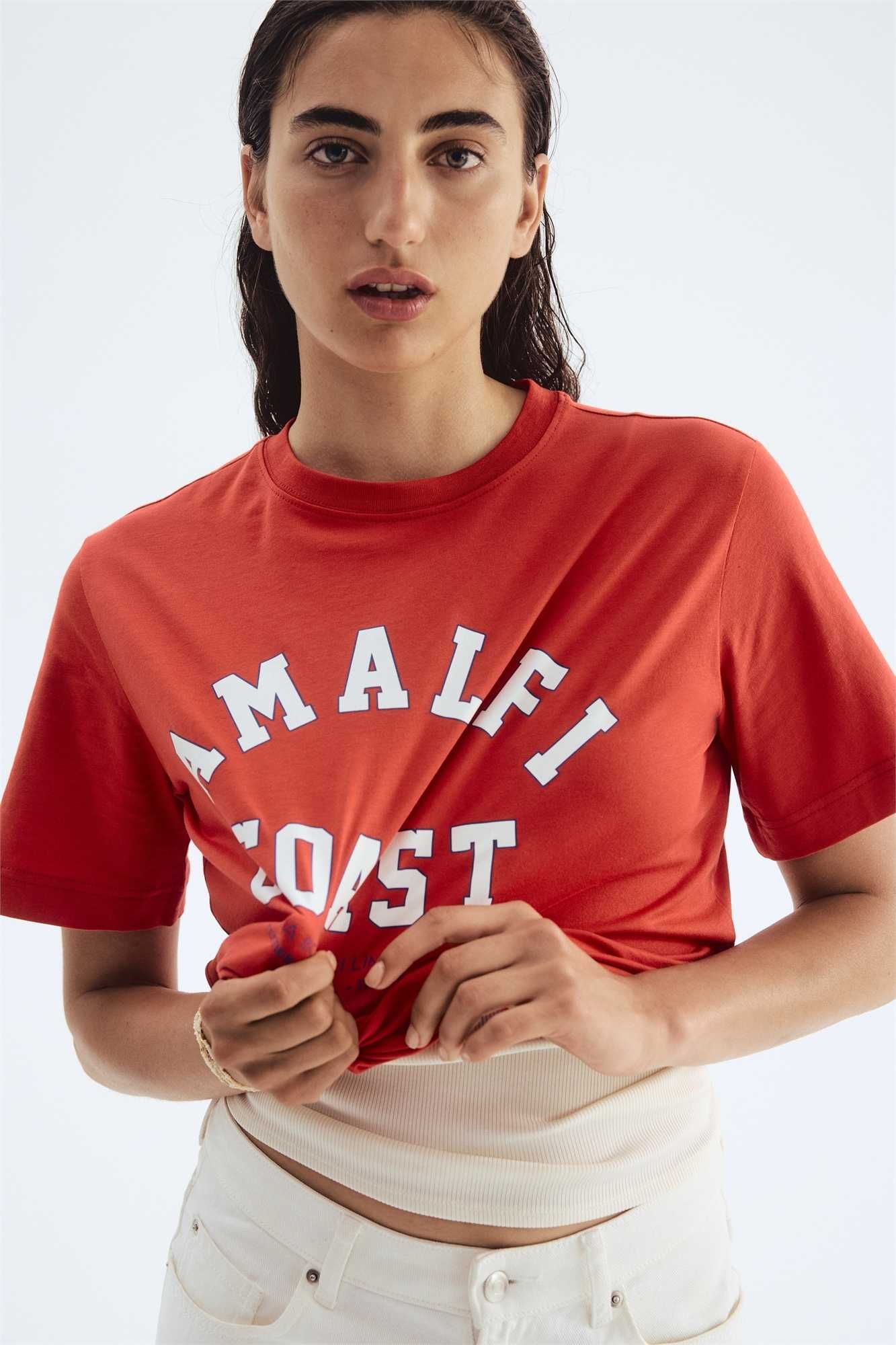 Bluzka koszulka T-shirt oversize S nowa kole czerwona PROMOCJA bawełna