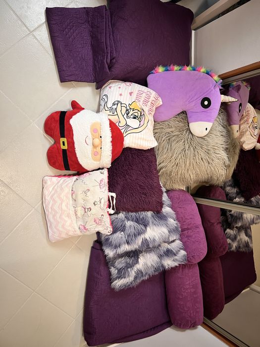 Zestaw fioletowy narzuta kapa koc poduszki