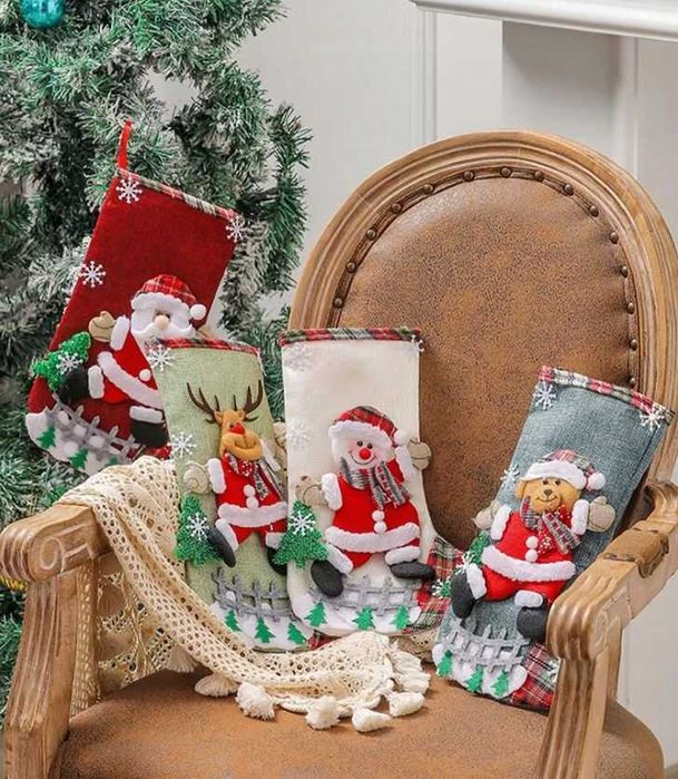 SKARPETA ŚWIĄTECZNA 4X PREZENT Duża Ozdobna na Komin Okno Dekoracyjna