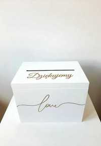 Białe pudełko na koperty złoty napis wesele ślub