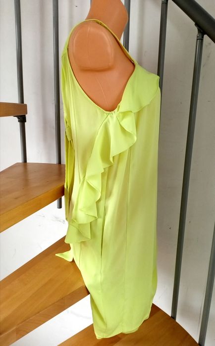 Sukienka letnia neonowy żółty z falbanami H&M