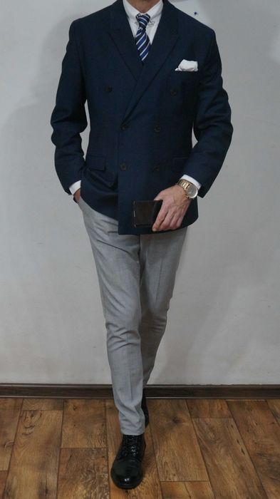 Marynarka Dwurzędowa H&M Rozmiar 54 Kolor Granatowy Slim Fit