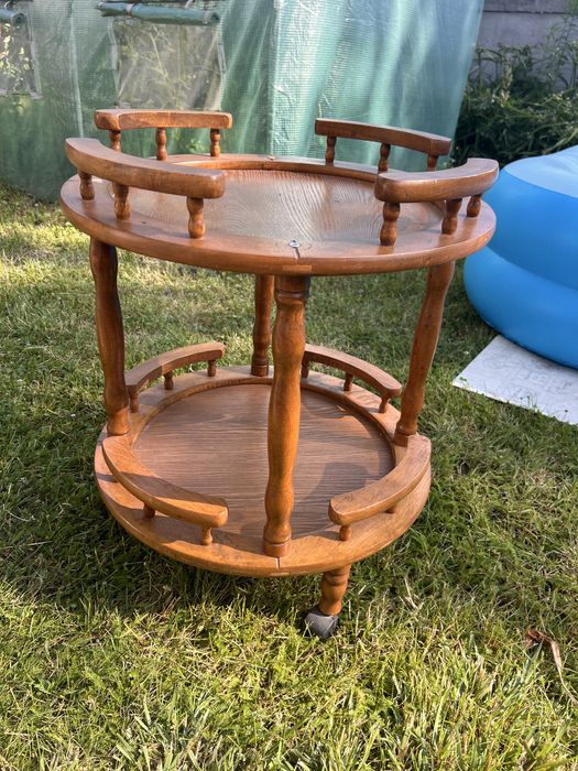 Barek na kółkach drewniany brąz szafka stolik