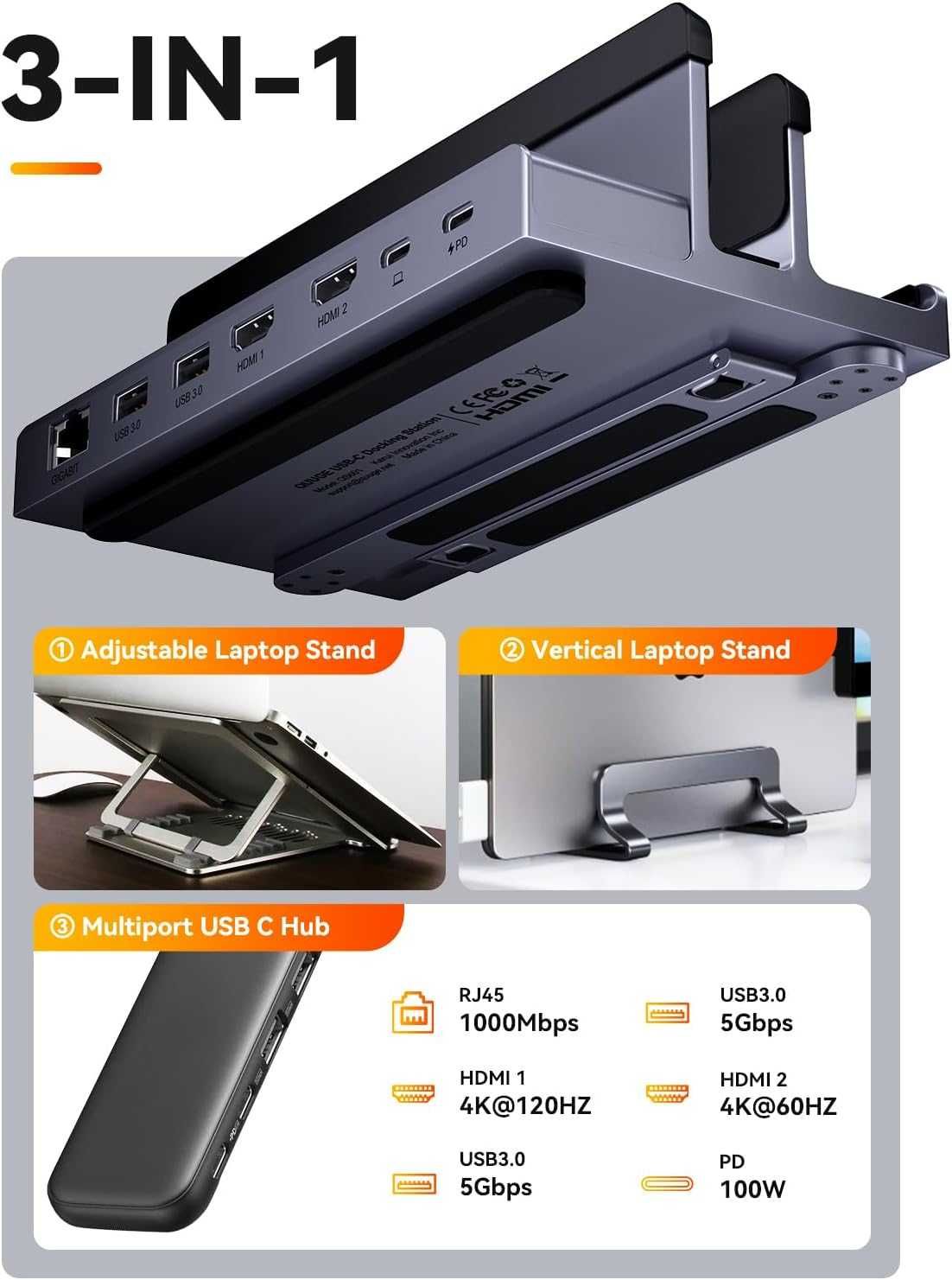 Quuge 7w1 stojak stacja dokupująca USB 3.0 Hdmi Ethernet USB Typ C