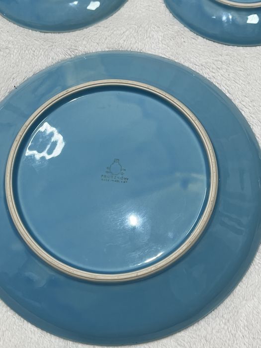 Talerze vintage Pruszków turkusowe zestaw 6 szt. lata 70/80