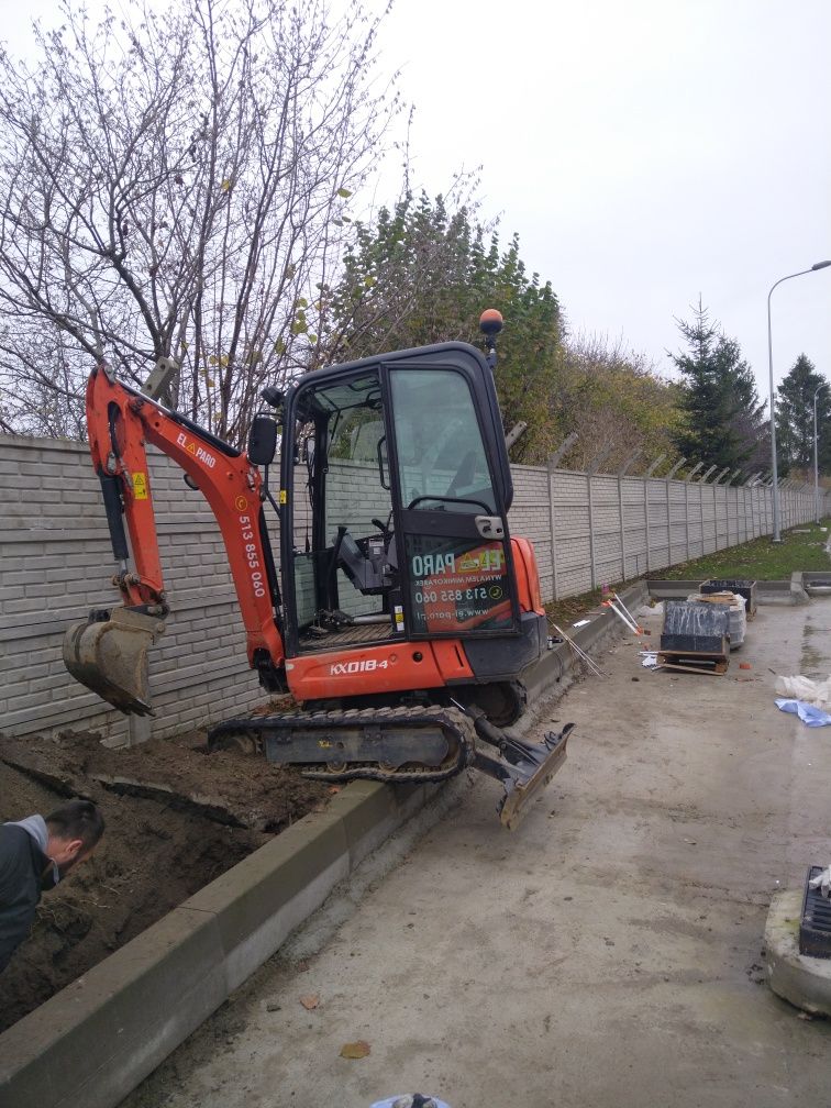 Wynajem minikoarki Kubota kx18-4 wraz z 3 łyżkami . Transport