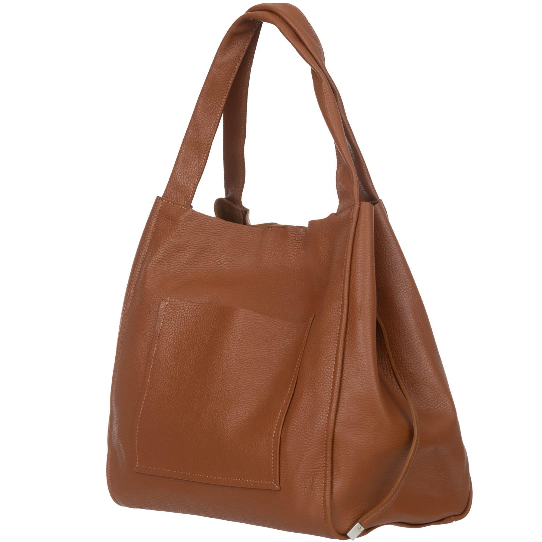 VERA PELLE torebka damska skórzana shopper z saszetką V497 camel