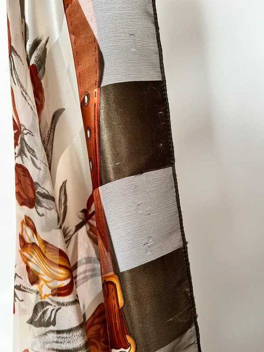 Zielona pomarańczowa chusta apaszka w kwiaty damska