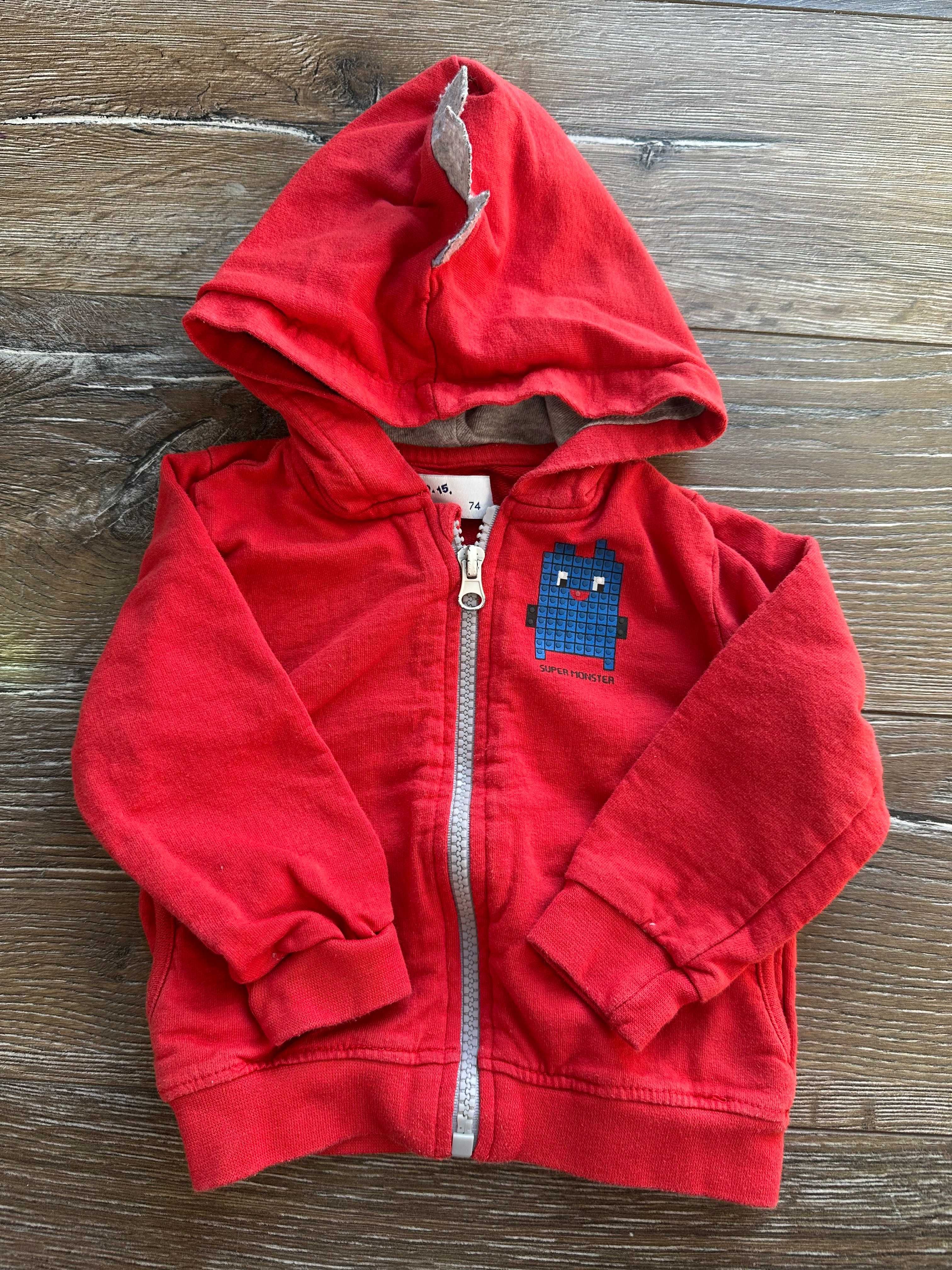 Bluza niemowlęca rozpinana czerwona rozmiar 74 5.10.15 z kapturem
