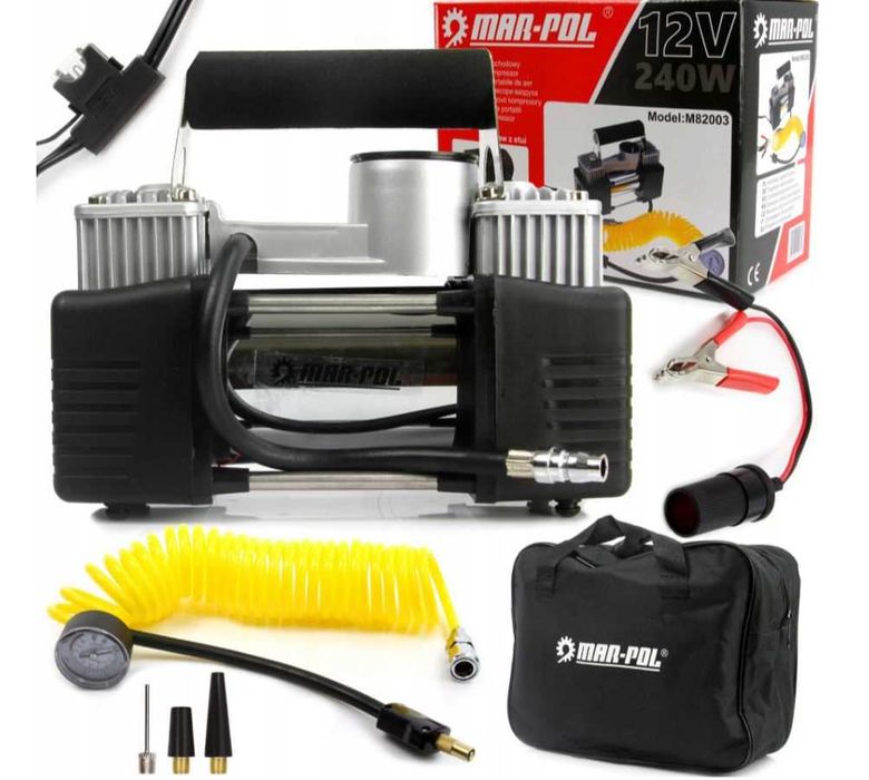 Kompresor Samochodowy 12V 240W 180PSI z Wężem i Manometrem Mar-Pol
