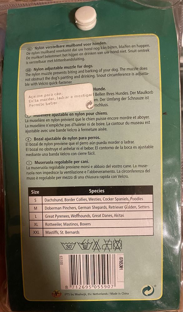 Açaime para Cão, tamanho M