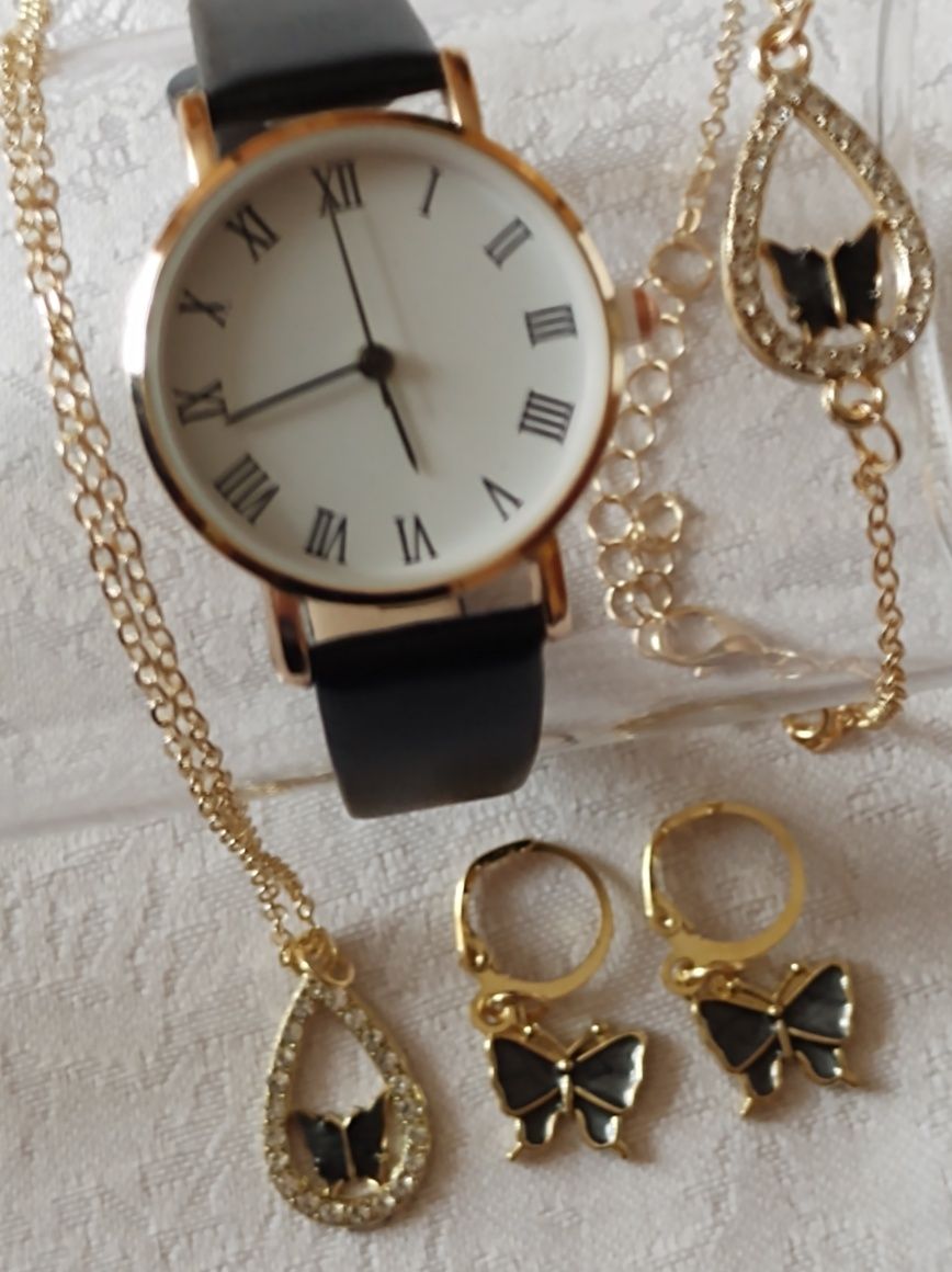 Piękny motylkowy zestaw: zegarek,naszyjnik, bransoletka i kolczyki
