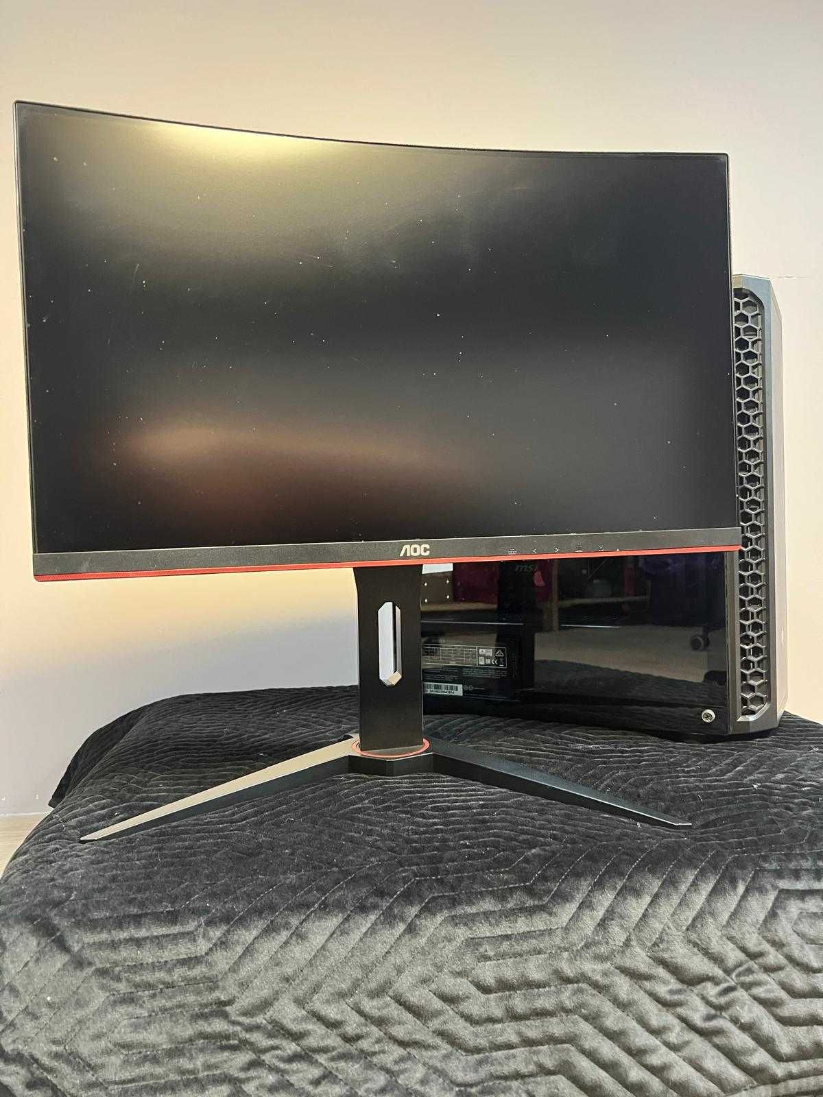 Komputer do gier i nauki Ryzen 5, RX 580, 16GB RAM zakrzywiony monitor