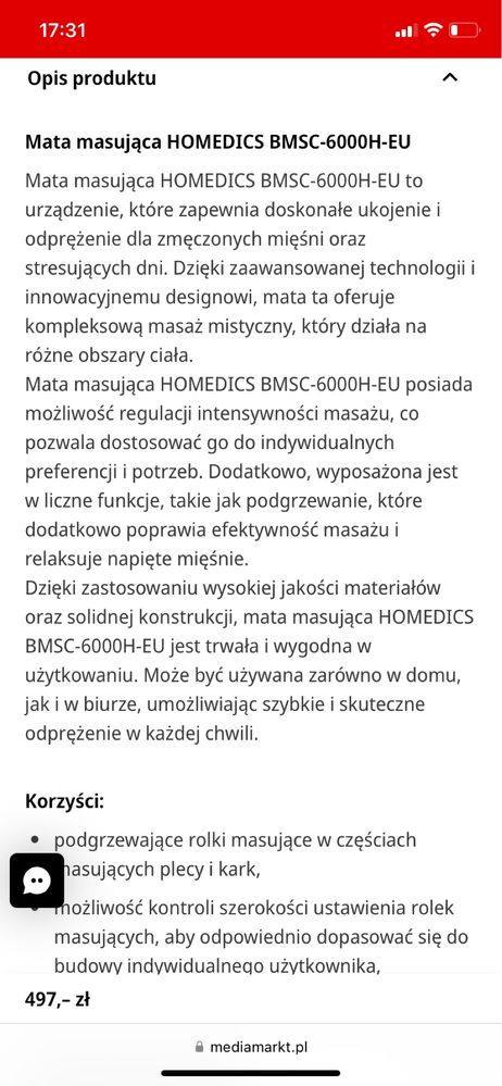 Mata masująca HOMEDICS BMSC-6000H-EU