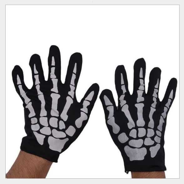 Перчатки Хелоуин чёрные скелетные. Универ-ый детский/женский размер