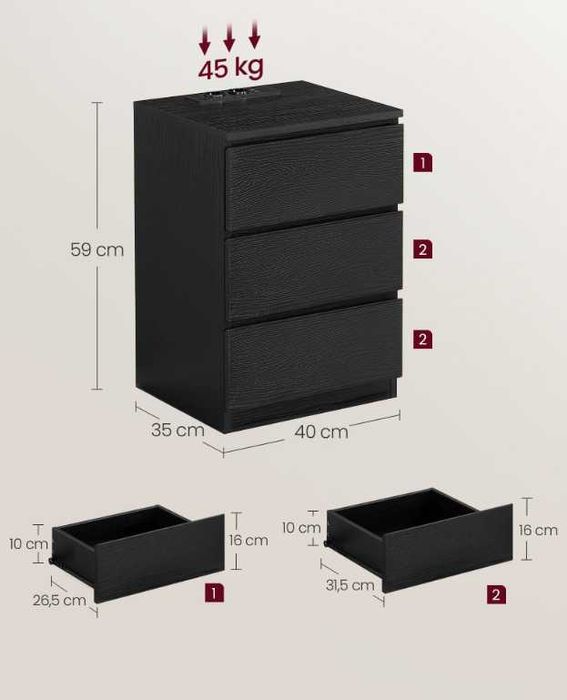 Nowoczesny stolik nocny z funkcją ładowania USB i gniazdkiem