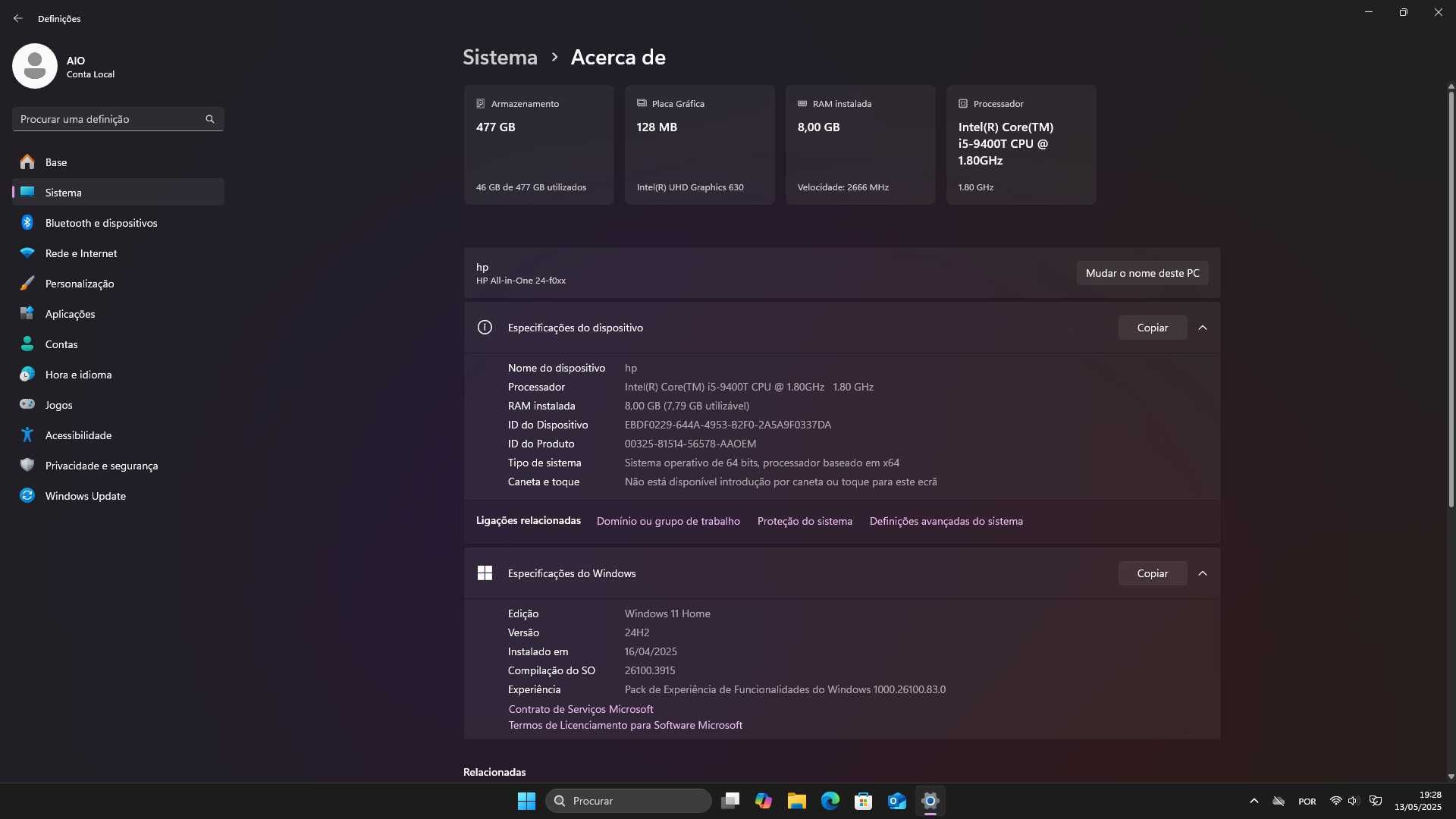 Computador All in One - HP 24” f0079ns - i5 (9a) - 512 SSD, 8 Gb,