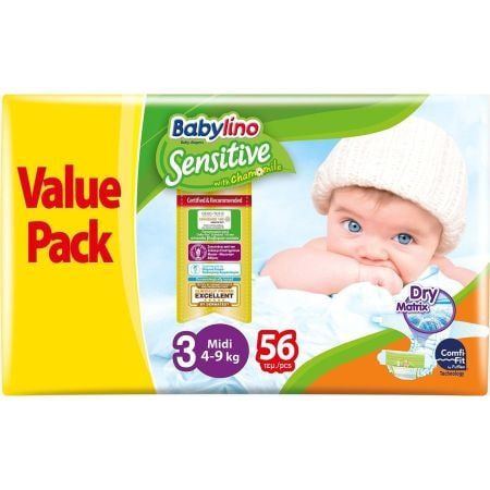 Детские подгузники Babylino Sensitive Value Pack №3 4-9 кг 56 шт.