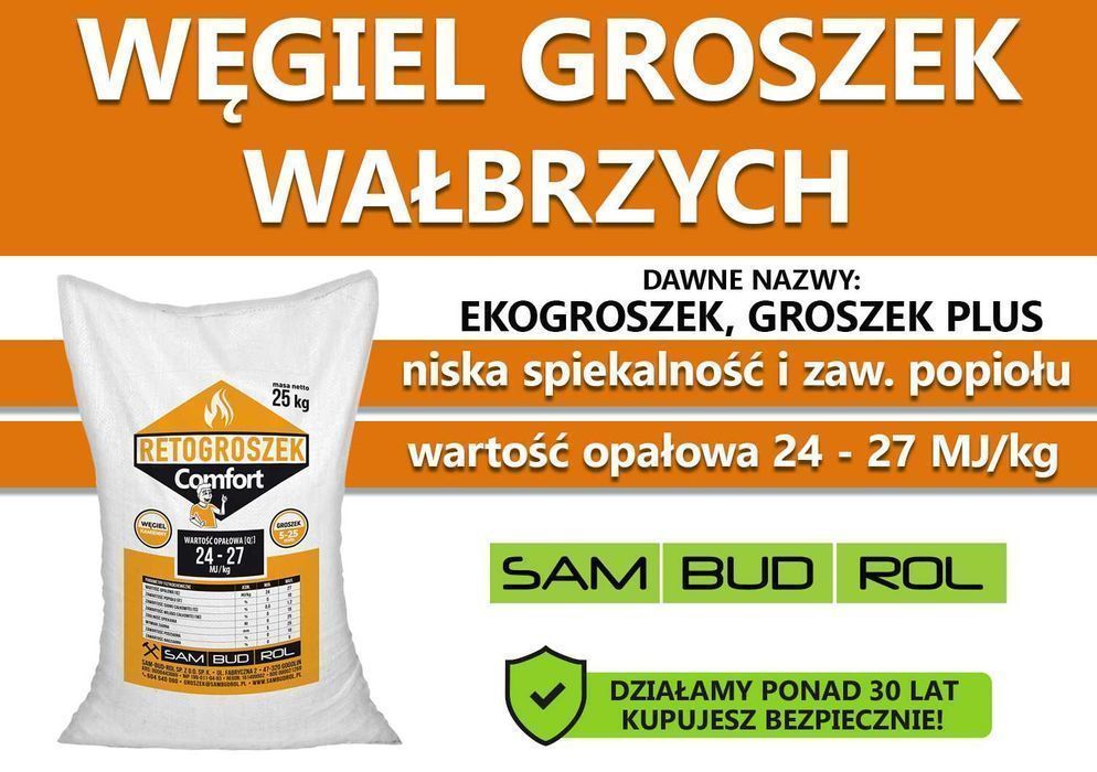 Węgiel GROSZEK (dawniej ekogroszek) WAŁBRZYCH, niska spiekalność !
