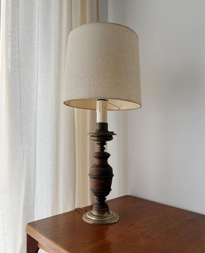 Lampa stołowa drewniano-mosiężna