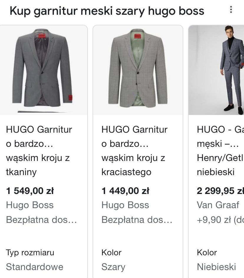 Garnitur męski klasyk stalowy/ szary Hugo Boss M/L