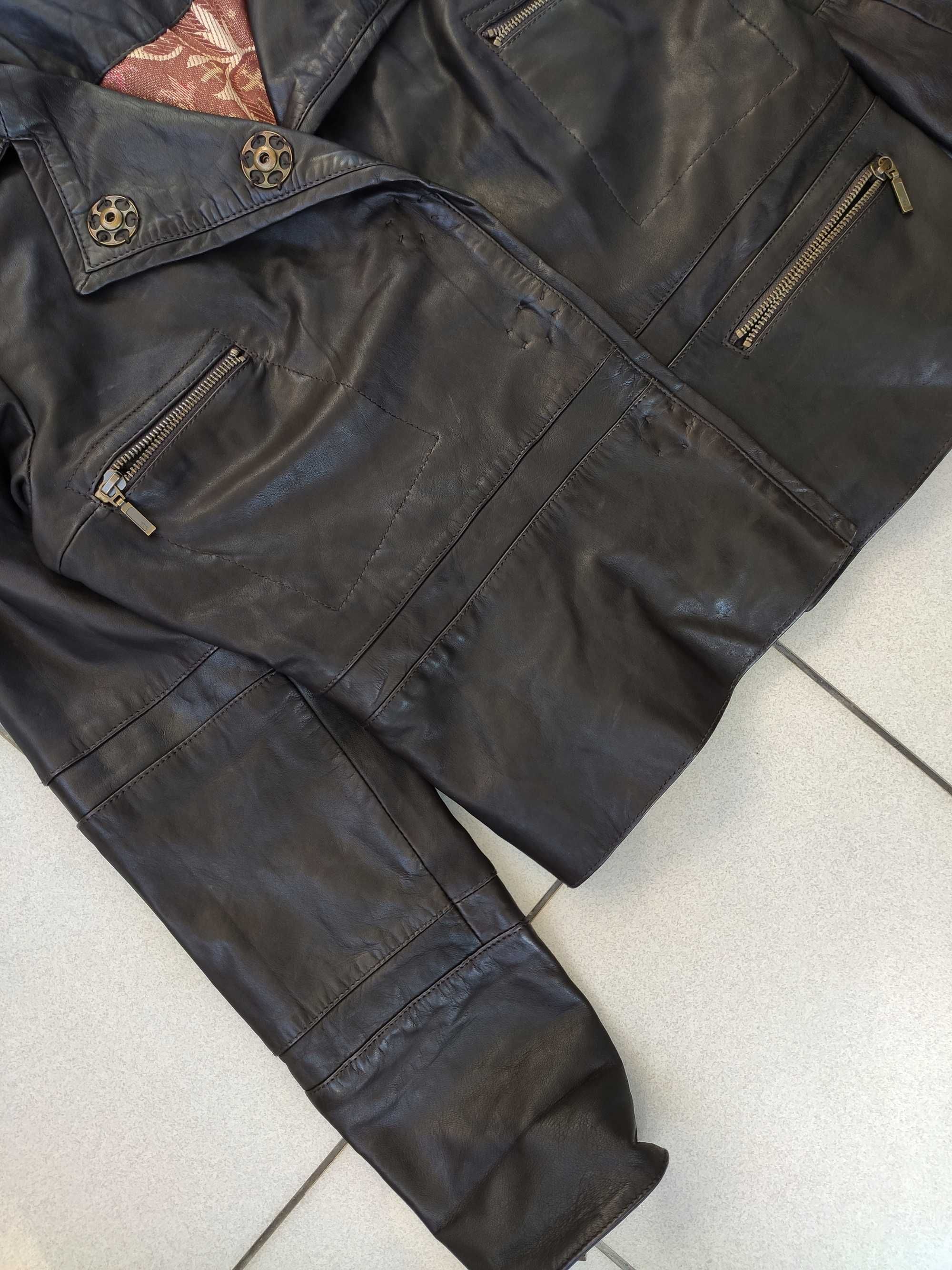 Vintage kurtka skórzana damska ramoneska biker r. L