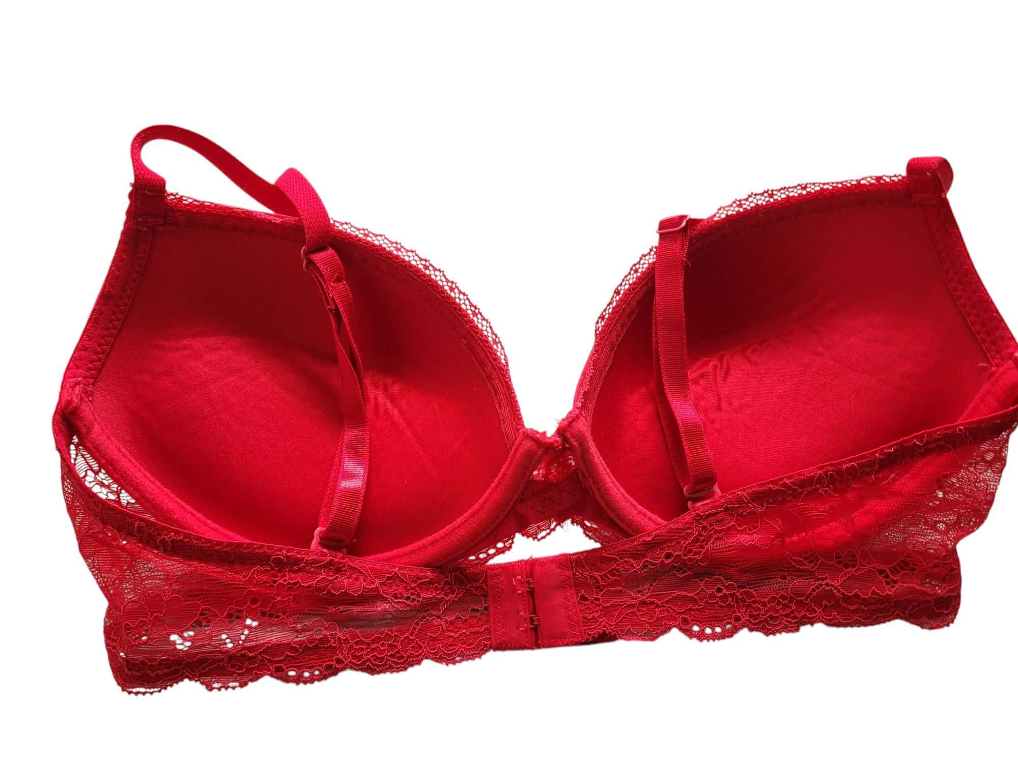 Czerwony stanik biustonosz pushup 70C H&M bielizna damska