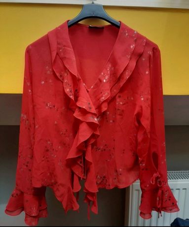 Bluzka, koszula, z długim rękawem, vintage czerwona w drobne w kwiaty