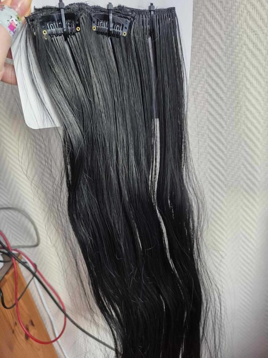 Włosy doczepiane clip głęboka czerń 8 tresek 60 cm