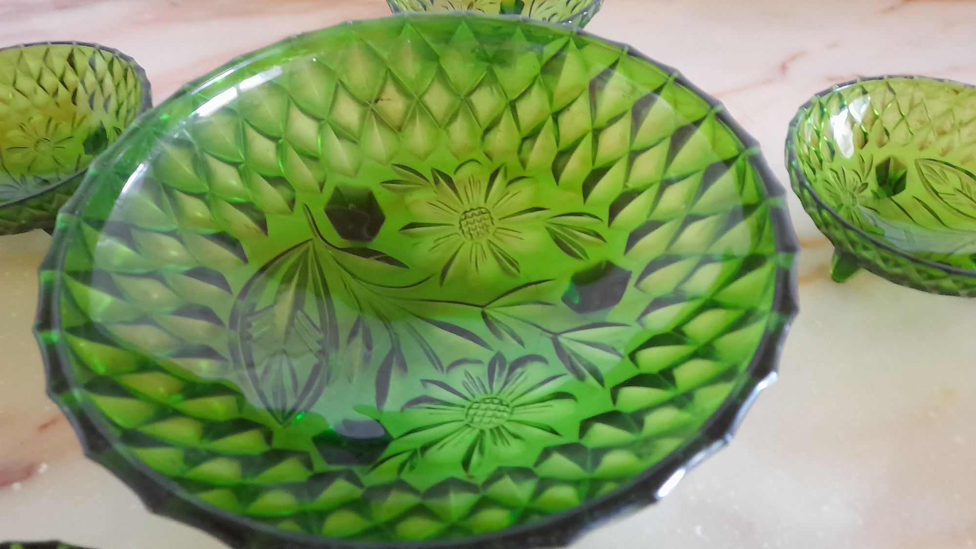 Serviço 6 peças vintage pirex lapidado cor verde - ÚLTIMOS DIAS