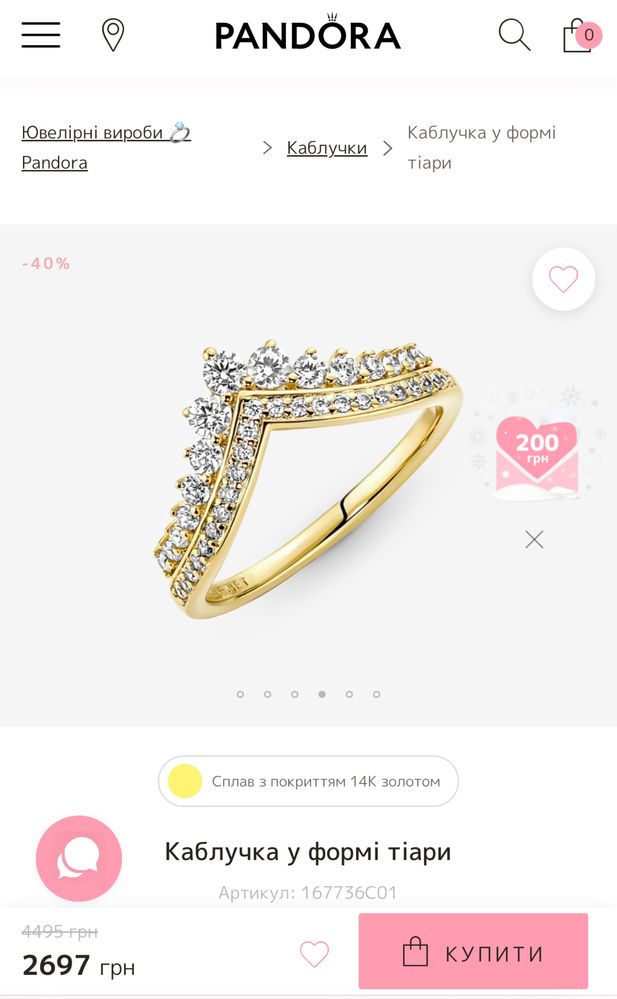 Каблучка Pandora
