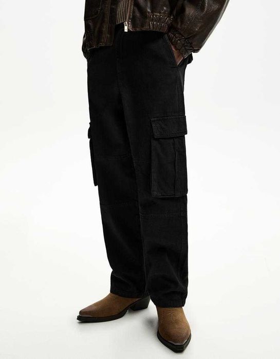 Штани Bershka Cargo Relaxed Fit (S / M / L) чорні чоловічі карго