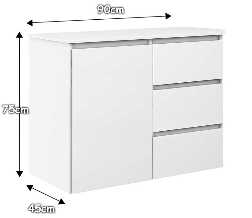 Nowa komoda z szufladami i szafką biała 90 cm zmontowana
