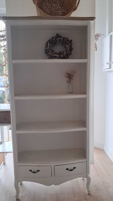 Estante de madeira lacada a branco com 2 gavetas 84c×30f×1.80a