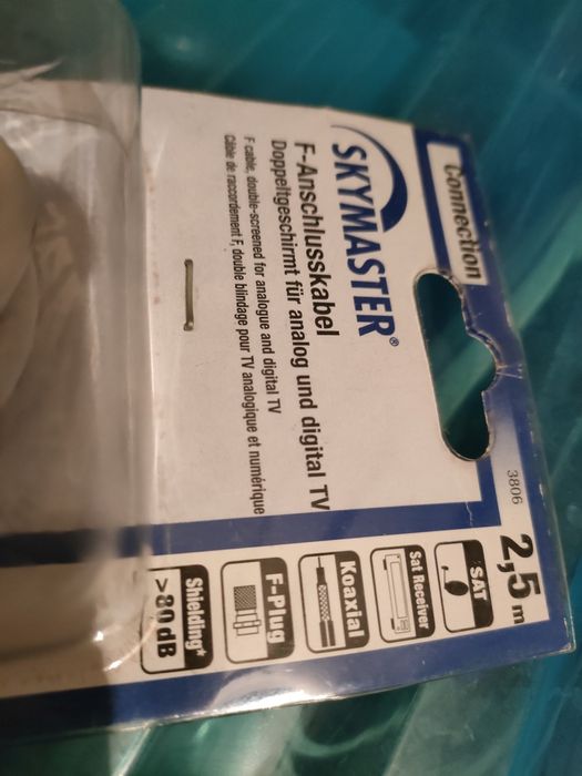 Kabel antenowy - wtyk F, przewód 2,5m - NOWY