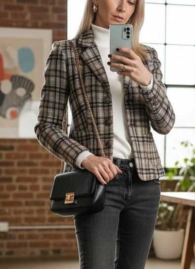 Marynarka w kratę z wełną