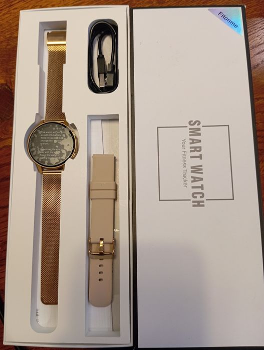 Smartwatch damski złoty okrągły. Zapasowa bransoleta